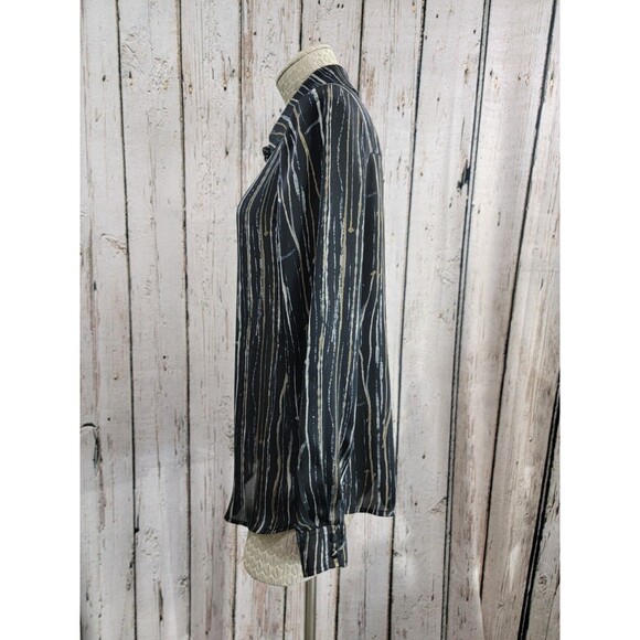 LM Women's Size 8 Zelda Black & Gold LS Silky Button Down Dress Shirt Blouse EUC - Picture 8 of 9